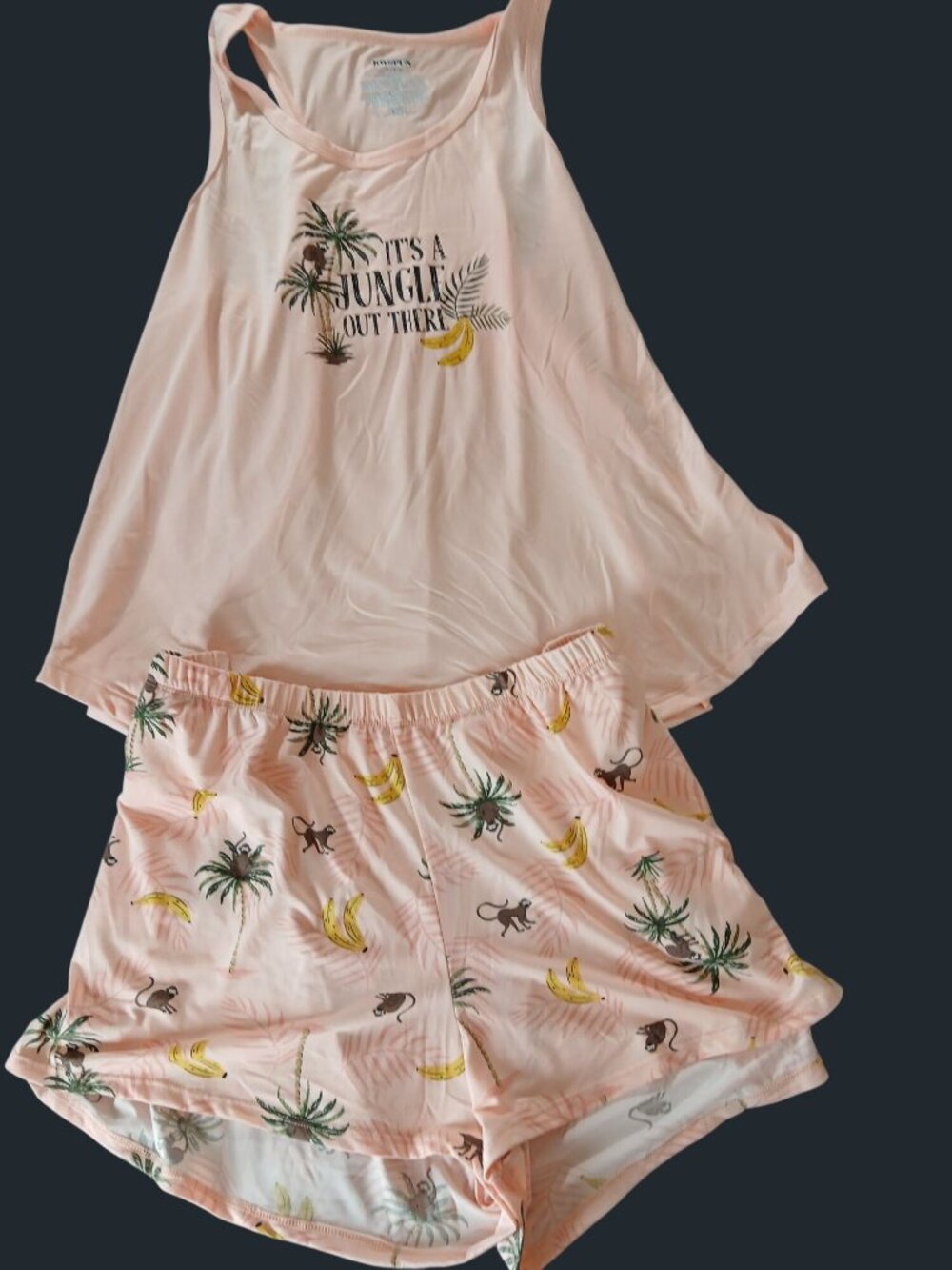 JoySpun Womens Peach Jungle Print Tank Top Shorts Pajamas XL Recycled Poly NWT - Picture 14 of 14